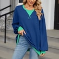 thumbnail image 2 of Long Tunic Tops for Women Winter Loose Crewneck Long-sleeved Bell Cold Shoulder Zipperless Colorblock Pullover Cotton Sweatshirt Sweatshirts(Blue,M), 2 of 9