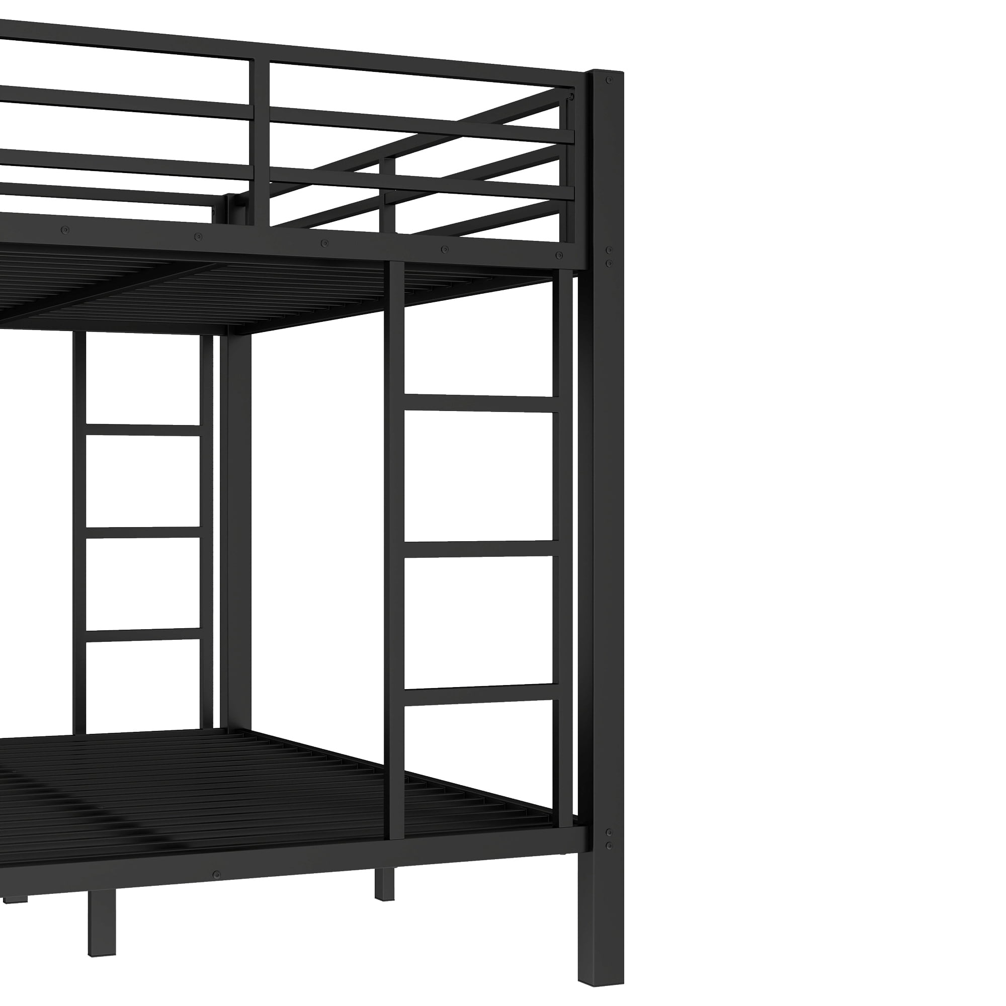 Leumius Full XL over Queen Metal Bunk Bed,Heavy Duty Metal Bed Frame with Full-Length Guardrail and 2 Ladders,Space-Saving,Noise Reduced,Black