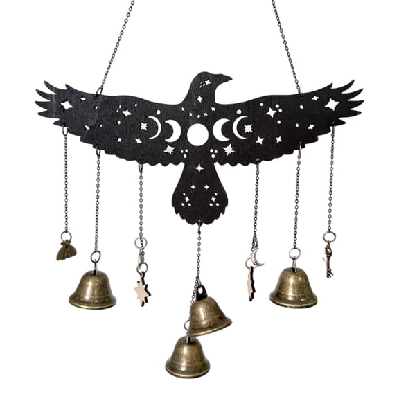 Witch Bells Wall Hanging Witchy Moon Phase Decor Celestial Gothic Pagan Christmas Halloween Spiritual Protection Decor for Home Altar House Warming Gift Boho Wind Chimes 9.8x16.1Inch