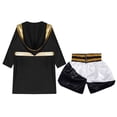 thumbnail image 4 of Raenseen Kids Boys Boxing Gown Hooded Robe Boxing Outfit Long Sleeve Metallic Satin Robe Hooded Cloak White&Black 6, 4 of 9