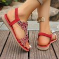 thumbnail image 5 of Women's Open Toe Bohemia Rhinestones Flat Sandals, Summer Comfortable Elastic Slingback Ankle Strap Casual Dressy Beach Shoes (Red,39), 5 of 7