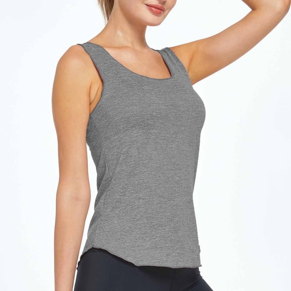 Nmnitkp Women's Tank Tops Lightweight Breathable Square Neck Yoga Tank Tops, Solid Color Sleeveless Workout Tops for Running, Pilates, Gym & Casual Summer Wear Gray,S