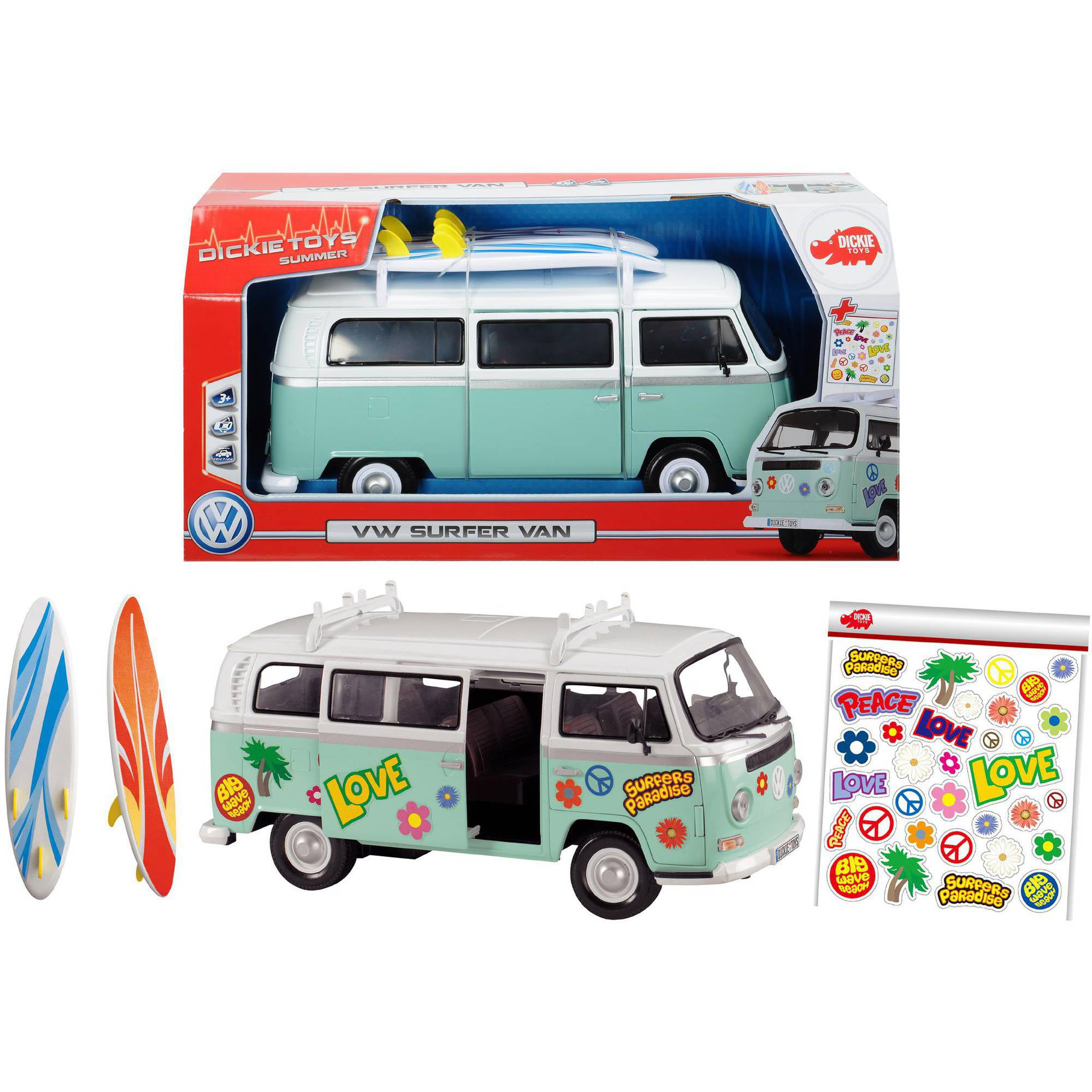 DICKIE TOYS 203776001 Retro VW Surfer Camper Van with Friction Drive 32  Centimetre Scale 1:14