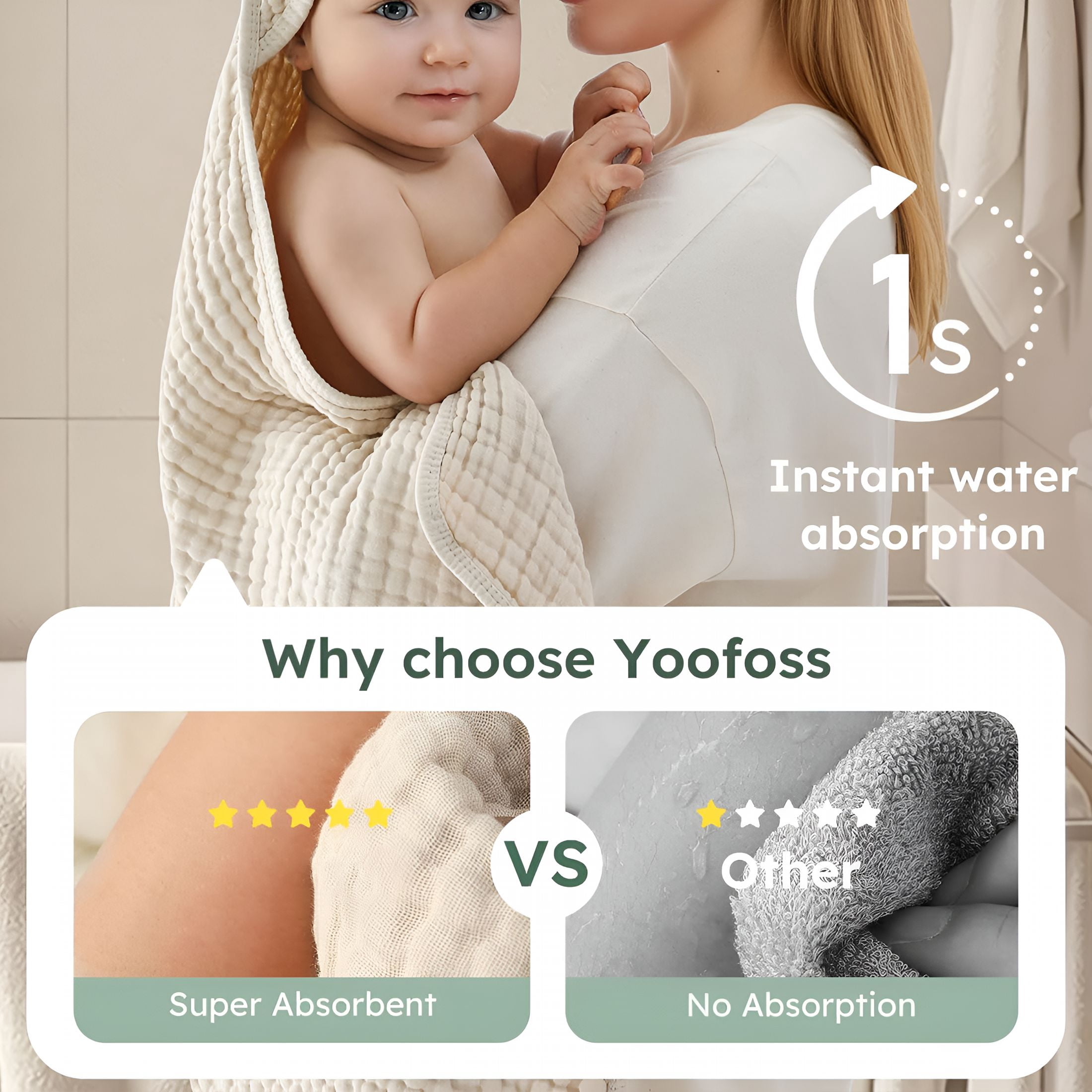 ARLAJO Hooded Baby Towels for Newborn 2 Pack 100% Muslin Organic Cotton Baby Bath Towel with Hood for Babies,Infant,Toddler and Kids,Large 32X32Inch,Soft and Absorbent