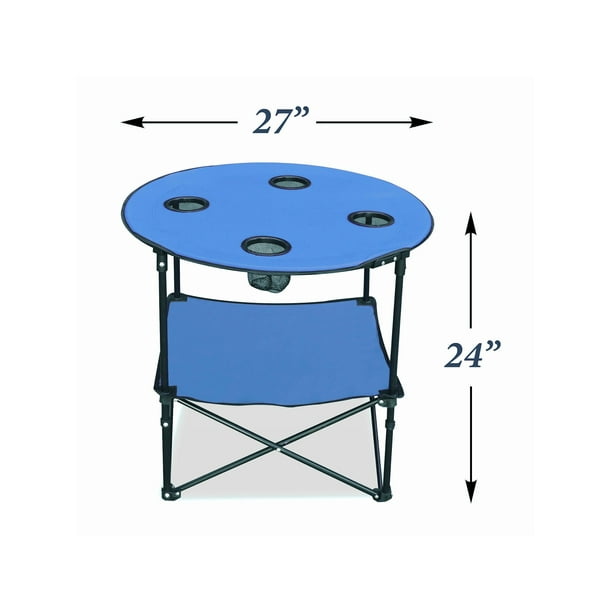 ETNA Portable Lightweight Collapsible Small Folding Camp Table with Cup Holders 28 Blue Walmart Business Supplies