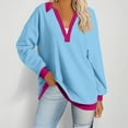 thumbnail image 2 of Charmgo Womens Sweatshirt On Sale, Womens Oversized Sweatshirt Casual 2024 Trendy Color Block V Neck Lapel Shirts Loose Dressy Tops Pullovers Sweatshirts, Winter Clothes for Women Light Blue M, 2 of 4