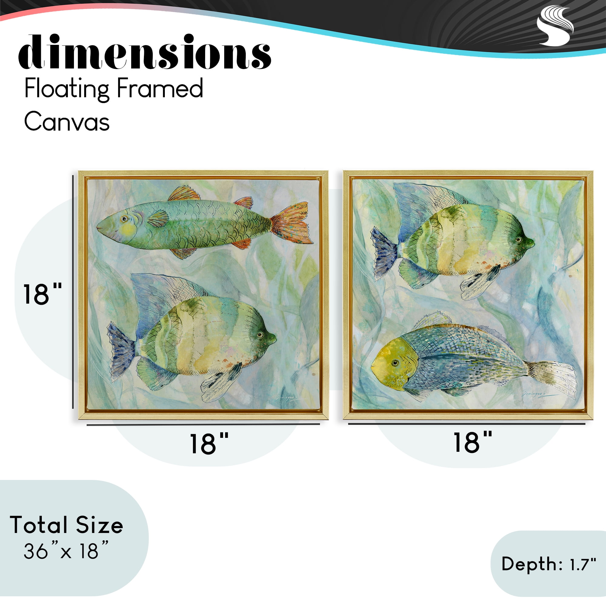 Stupell Industries Sweet Fish Aquatics 2 Piece Gold Framed Floater Canvas Set, design by Lorenzo Collective