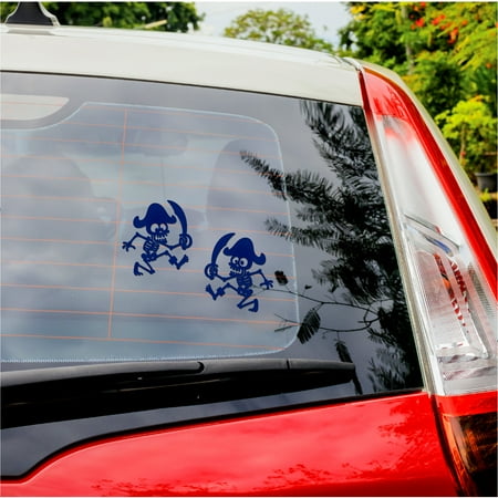 2 Pcs - No Background - Waterproof Car Sticker Decal of Skeleton Sword Pirate Hat Skull Jolly Roger Captain Laptop Window (Navy Blue 10.4 x 8.0 ) |K16675AB