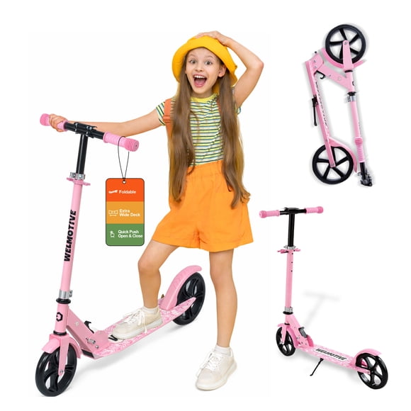 Welmotive Scooter for Kids Ages 6+, Teens & Adults, Lightweight Kick Scooter 3 Adjustable Heightand Rear Brake, Big Wheel Foldable Scooter for Indoor & Outdoor.