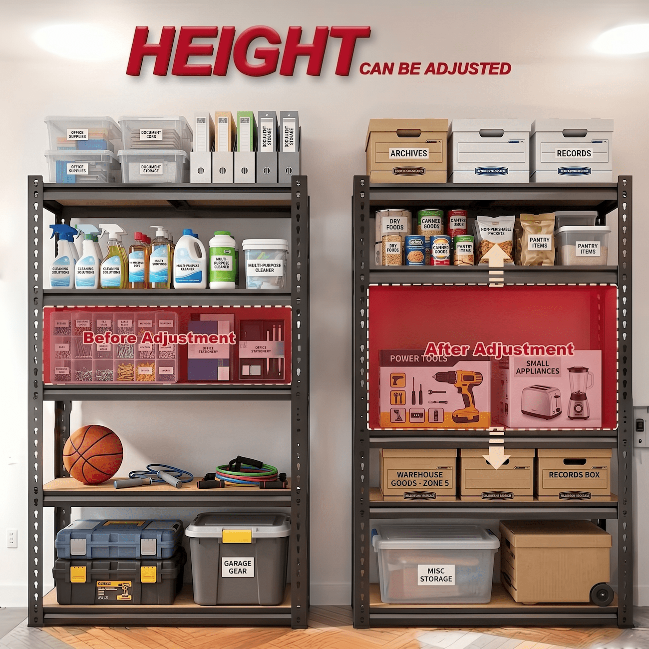 Xiweot Heavy Duty Garage Shelves, 5-Tier Metal Storage Shelves with Adjustable Steel Rack, 60"H Freestanding Storage Rack 2000 LBS Industrial Shelving Unit for Basement, Warehouse, Workshop, Pantry