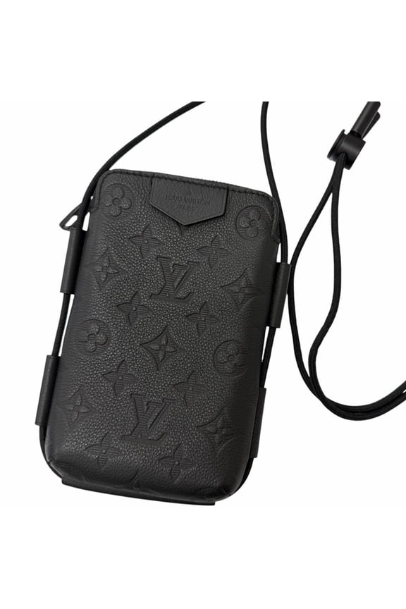 Pre-Owned LOUIS VUITTON M12601 Monogram Shadow Lace-Up Leather Pouch, Black, Made in France,...