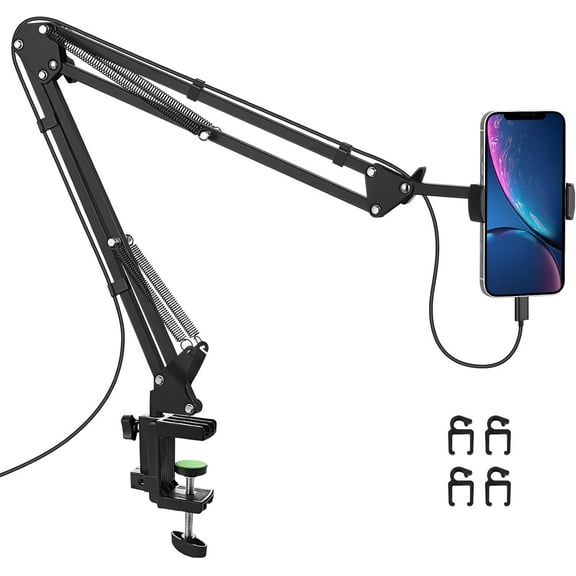 Phone Holder for Desk, Phone Holder for Bed with Adjustable Clamp Clip, Flexible Phone Stand Lazy Bracket Mount Long Arms Clamp for iPhone, Samsung, Google Pixel, Moto (Black)