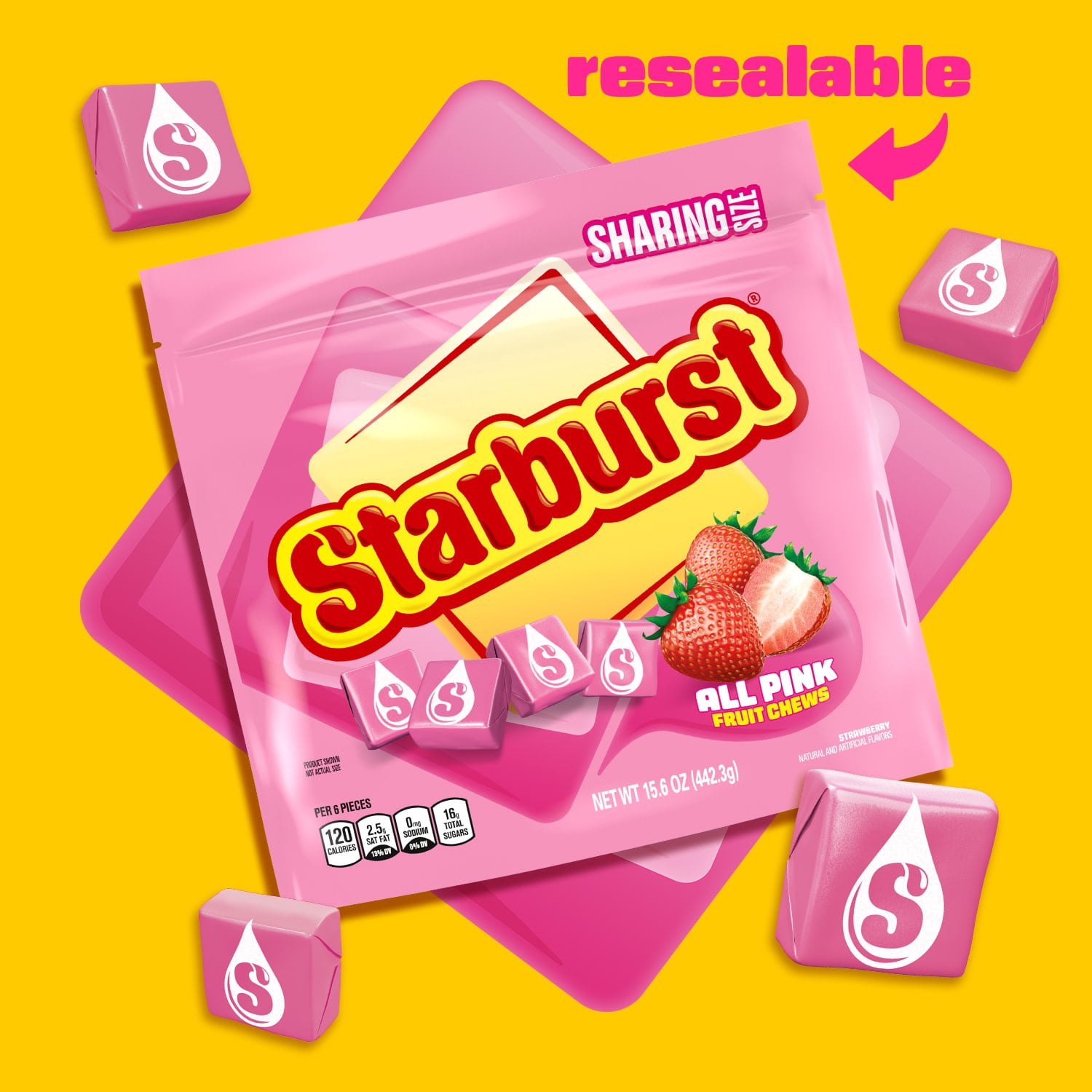 Starburst All Pink Fruit Chews Chewy Candy, Sharing Size - 15.6 oz Bag
