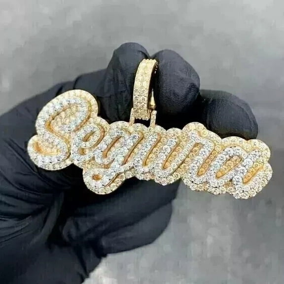 2.30Ct Round Cut Real Moissanite Customize Name Pendant 14K Yellow Gold Plated