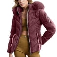 thumbnail image 2 of Women's Soild Color Quilted Jacket with a Fur-trimmed Hood and a Zippered Front and Long Sleeves Coat Featuring a Casual Relaxed Silhouette, 2 of 6