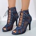 thumbnail image 2 of SACFOF Women's Mesh Sandals Peep Toe High Top Sandals Lace Up Summer Boots Buckle Strap Party Sexy Pump Shoes, 2 of 6