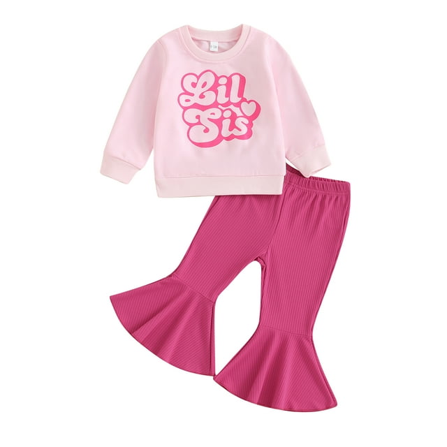 xiaxaixu Kid Girls Pants Set, Long Sleeve Letters Print Sweatshirt Elastic Waist Flare Pants Clothing Set