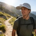 thumbnail image 6 of Solar Powered Wide Brim Hat with Fan, 360° Rotatable Fan Head, Dual Solar and USB Charging 650mAh Battery, Breathable Mesh for Outdoor Hiking Fishing Travel, 6 of 6