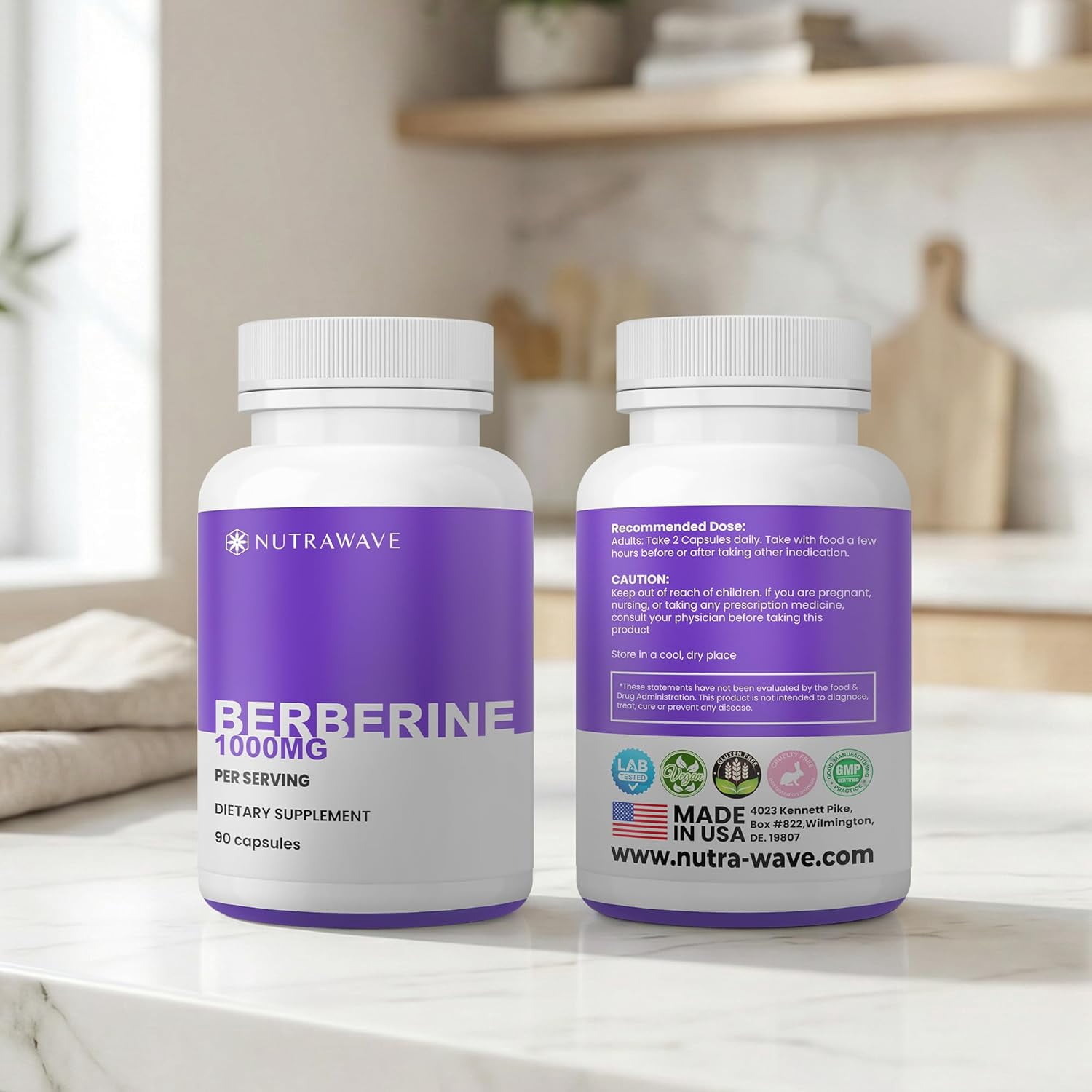 Nutra Wave Berberine 1000mg, Blood Sugar & Metabolism Support, 90 Vegan Capsules