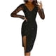 thumbnail image 1 of Women's Short Sleeve Dress Sexy Mesh Sequins Long V-Neck Split Midi Party Clubwear Dress S-2X, 1 of 4