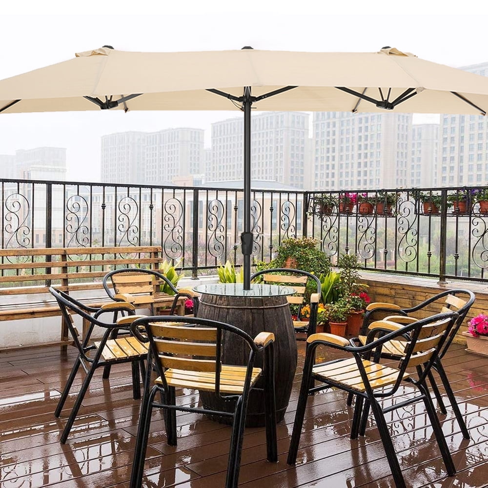 Taupe Linklife 10x6.5 Rectangular Patio Umbrella Outdoor Market Table Umbrella with Push Button Tilt and Crank