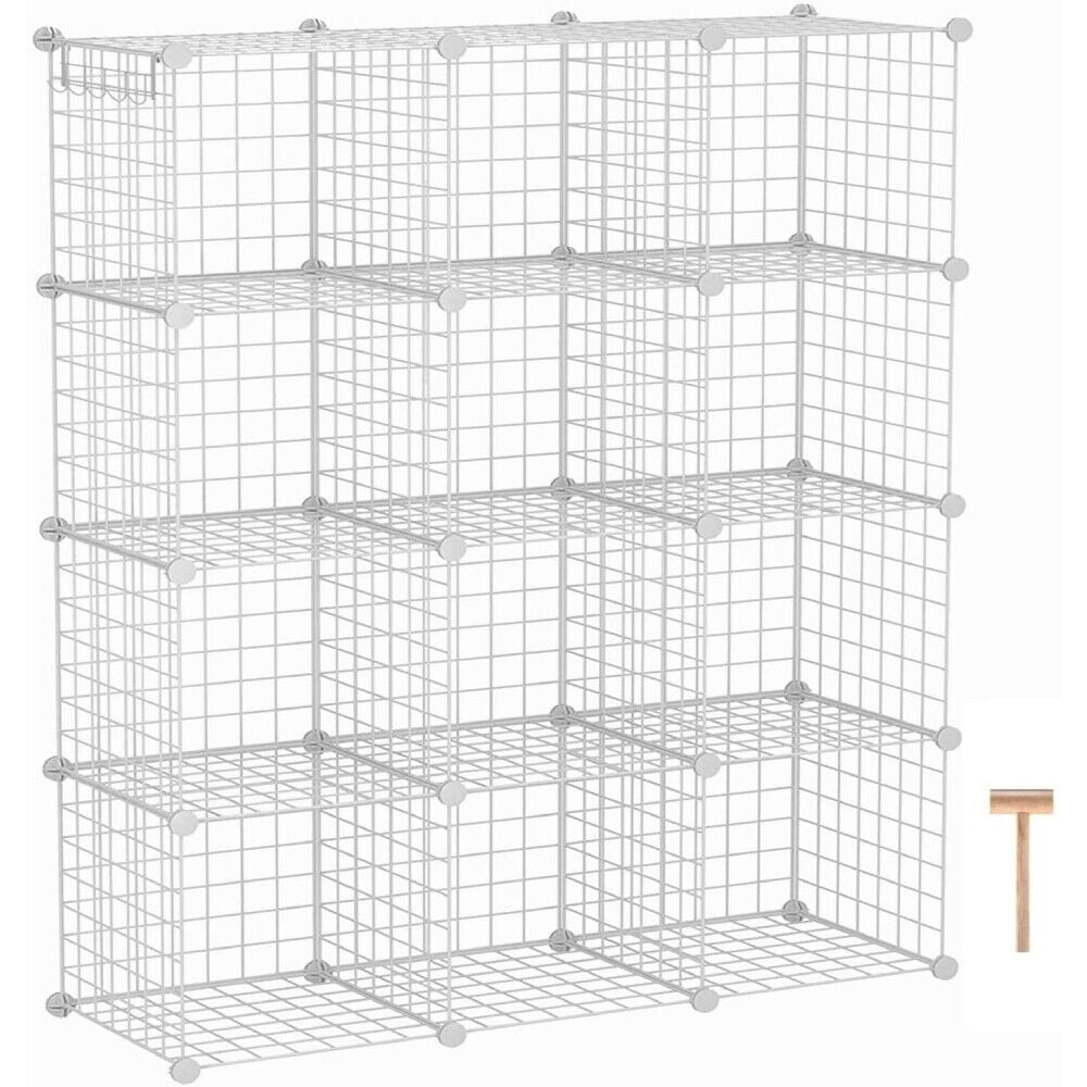 Wire Cube Storage Organizer 12Cube Metal Wire Grids Storage Bins Shelf Modular Closet