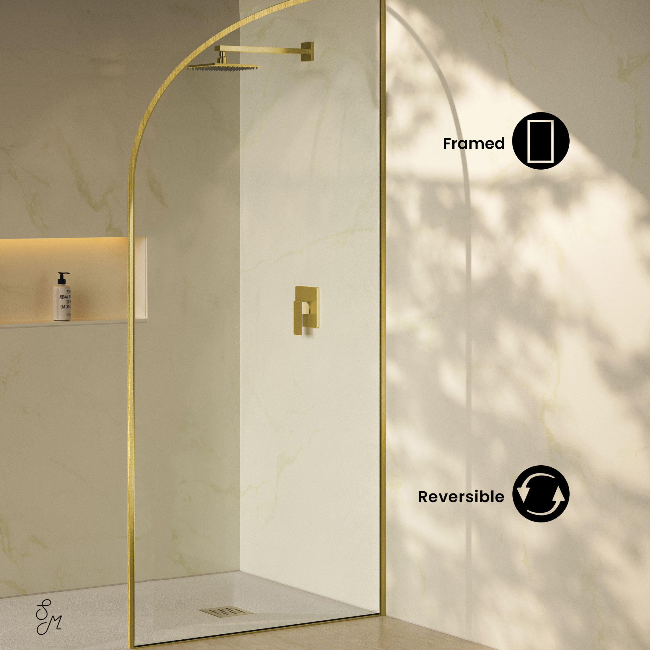 Demi 34 x 76 Framed Fixed 3/8 in. (10mm) Clear Tempered Glass Shower Door with Gold Brushed Frame