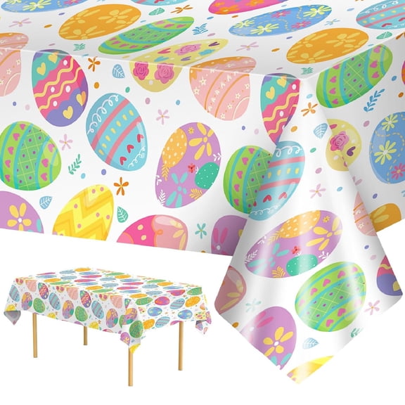 Yhmxh Easter Tablecloth, Watercolor Easter Eggs Plastic Table Cloths, Disposable Rectangle Spring Flowers Table Cover for Indoor or Outdoor Tables Decor Party Decorations Supplies, 54" x 108"