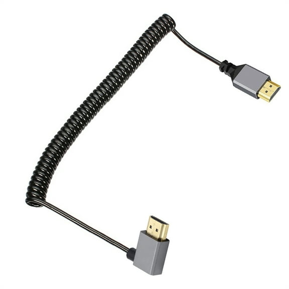 CY HDMI 2.0 Male to HDMI Male 4K 60hz Stretch Coiled Cable Right Angled 90 Degree for HDTV Computer Laptop Monitor