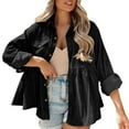 thumbnail image 2 of Womens Corduroy Shirts Jacket Peplum Shacket Jacket Casual Long Sleeve Button Down Blouses Tops Fashion with Pockets Black XXL, 2 of 7