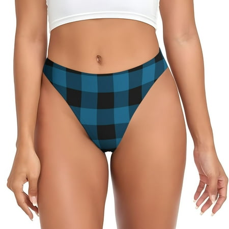 Sigee Blue Black Plaid for Women s G-String Panty  Low Rise  Soft Lace Perfect for Everyday Wear or Special Occasions-4X-Large