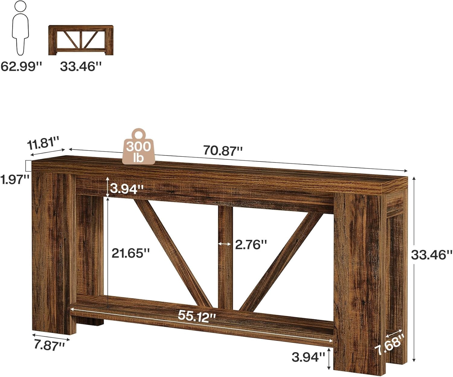 Finmind 70.9-Inch Extra Long Console Table with Storage for Entryway, Hallway, Foyer, Living Room, Brown