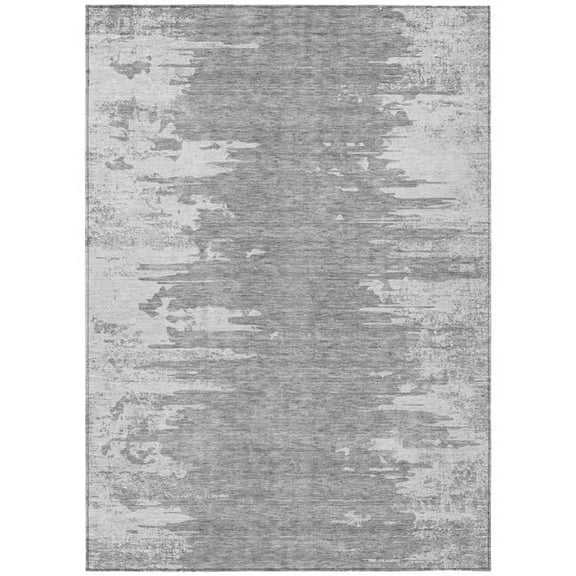 HomeRoots 582444 9 x 12 ft. Abstract Washable Indoor & Outdoor Rectangle Area Rug, Silver, Gray & Ivory