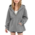 thumbnail image 2 of ZVAVZ Girls Long Zip Up Hoodies Adjustable Waist Hooded Sweatshirts Fashion Going Out Pullover Hoodie Winter Loose Fit Outwear Gray 9-10 Years, 2 of 7