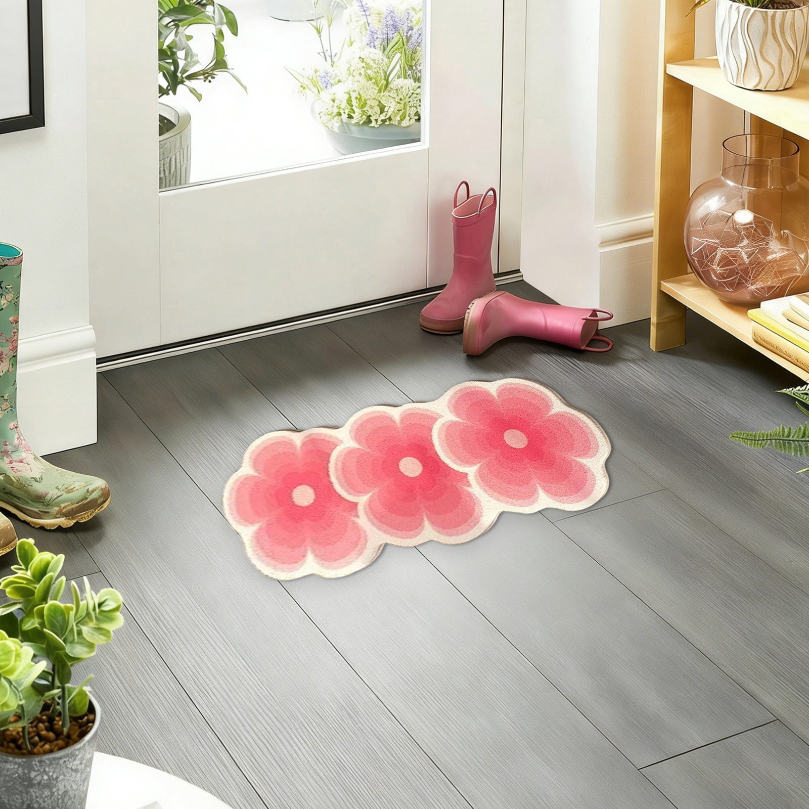 Flower Pattern Non Slip Washable Rugs Floor Mat Entryway Rug Non Slip Kitchen Floor Mats With Rubber Backing For Entrance Bedroom Bathroom Indoor Door Carpet For Home Light Pink