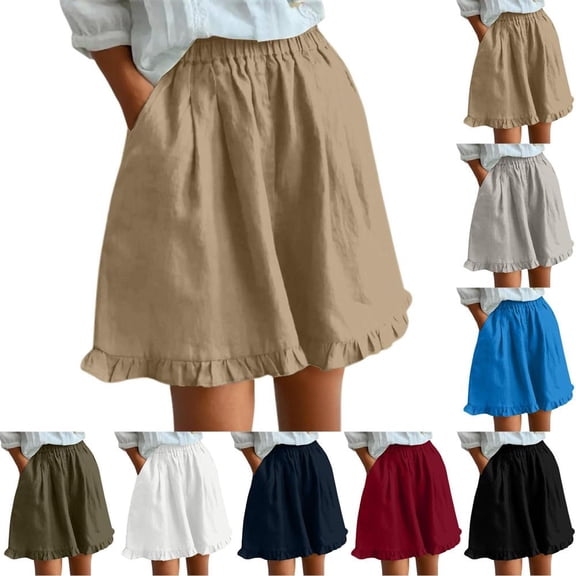 HBBIKVI Loose Fit Bermuda Shorts for Women Pull-On Ruched Shorts With Elastic Band Elastic Waist Exterior Pocket Loose Fit for Vintage Vacation