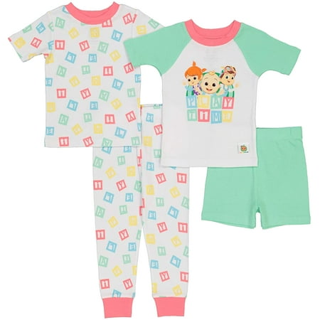 Favorite Characters Girls' Cocomelon Playtime 4 piece Toddler Pajamas (4T)