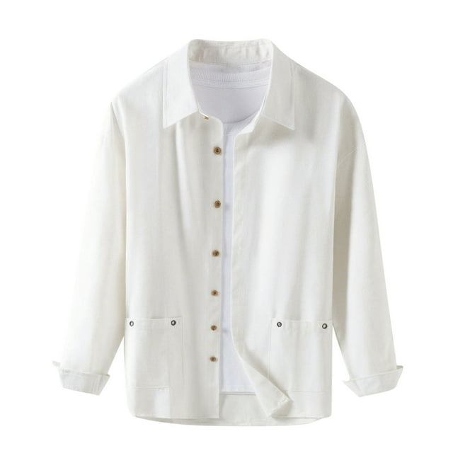 Men's Solid Color Turndown Collar Button T-shirt Long Sleeved Cardigan Shirt