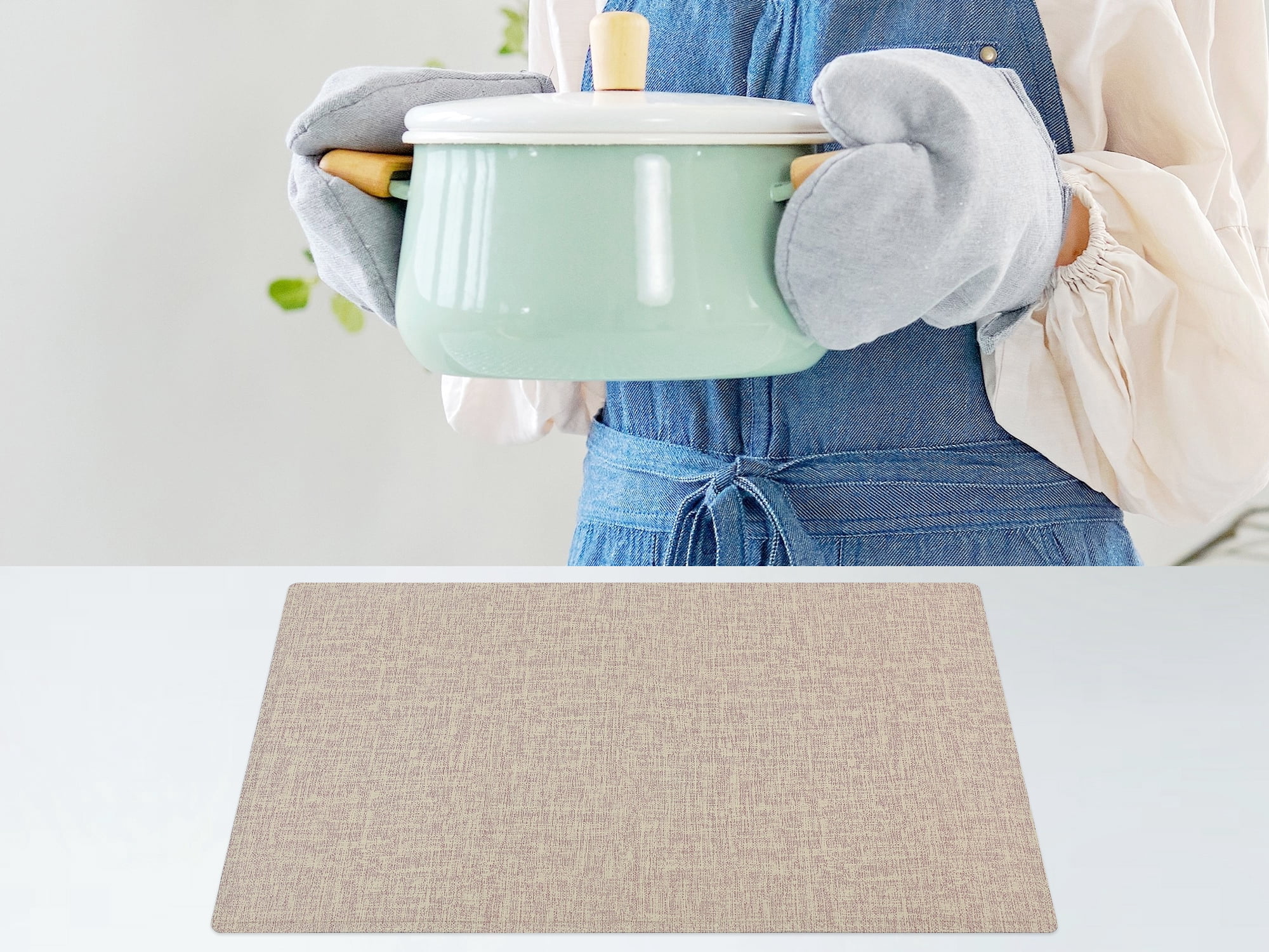 Unique Bargains Set of 6 Washable Placemats for Kitchen Dining Table Decor Beige