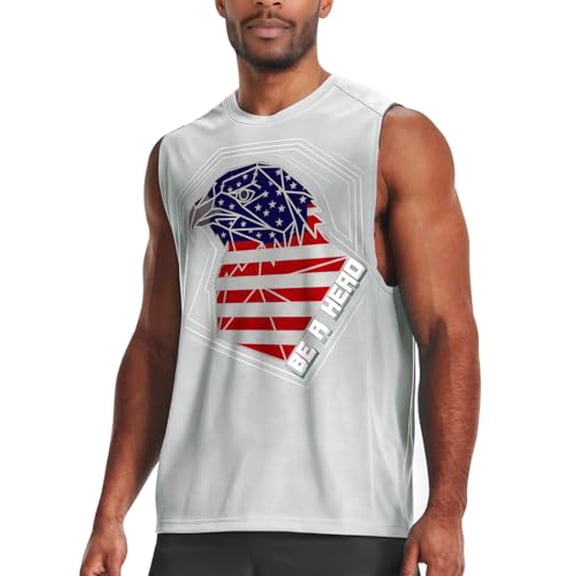 WELIGU Men's Performance Muscle Tank Top, Quick Dry Eyelet Fabric Sleeveless Gym & Beach Shirt Gary EagleS