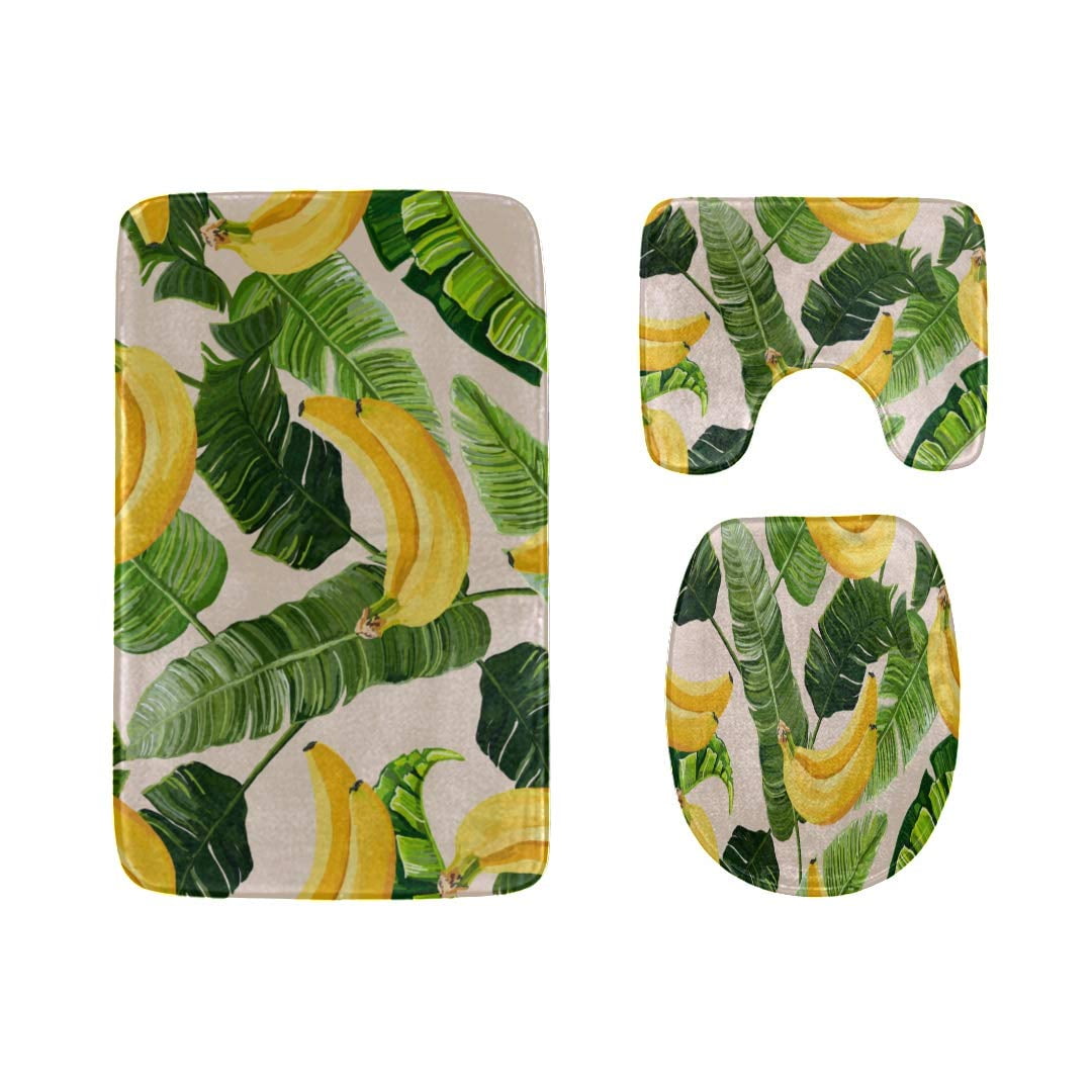GOHAO Yellow Delicious Carton Banana 3 Piece Bathroom Rugs Set Bath Rug