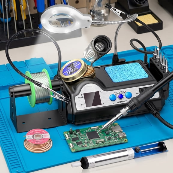 927 IV 130W Digital Soldering Station Kit Fast Heating, PID 2°C Precision, 5 Tips, 3 Memory Slots, Third Hand Clips & Accessories