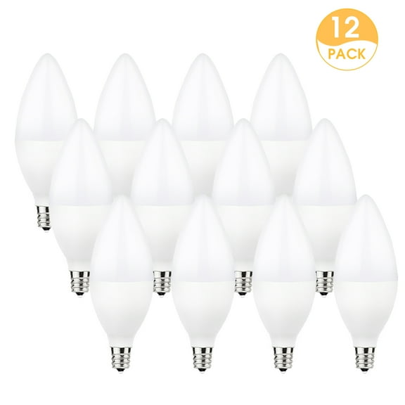 E12 Candelabra LED Light Bulbs, 60W Equivalent(6 Watts), 550LM, Daylight White 5000K, Dimmable, for Chandelier, Ceiling Fan, Dimmable, 12 Pack