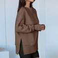 thumbnail image 6 of Women's Fashionable Round Neck Long Sleeved Sports Casual Solid Color Loose Fit Sweater Sweatshirt Side Slit Pullover Top, 6 of 7