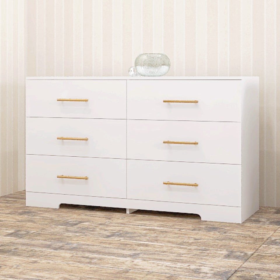 6 Drawer Dresser, Modern Dresser for Bedroom with Spacious Countertop, Wood Storage Cabinet for Bedroom, Living Room, Entryway,White