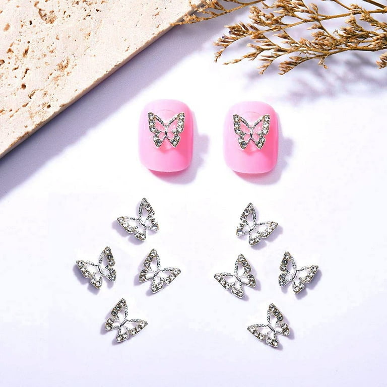 Nail Art Decorations 3D Butterfly Shape Metal With Rhinestone For