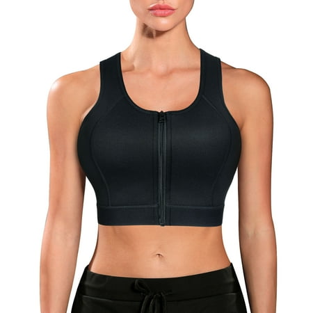 

KUMAYES Sports Bra for Women Wirefree High Impact Workout Support Full Cup Top Vest with Front Zipper Fitness