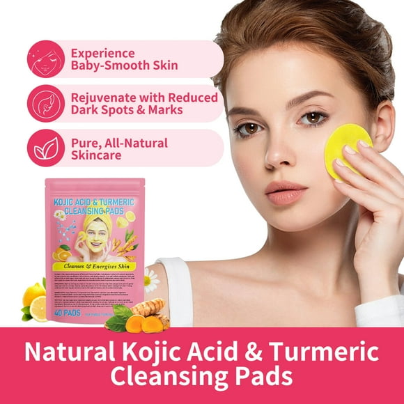 40 Pcs Tampons Nettoyants au Curcuma - Tampons pour Visage pour Taches Sombres - Tampons Moussants Exfoliants Infusés au Curcuma - Éliminent l'Excès de Kératine - Vitamine C - Doux et Non Irritant pour Visage et Corps