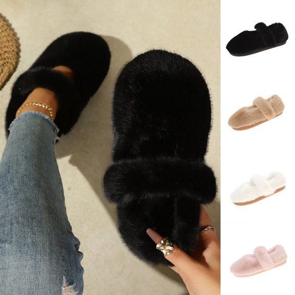 ichuanyi Slippers for Women Fuzzy House Slip on Indoor Outdoor Bedroom Home Shoes Furry Fleece Lined Ladies Comfy Female Indoor Cotton Flats Shoes