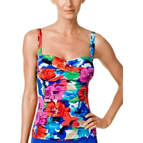 Swim Solutions MULTI Floral-Print Tankini Swim Top, US 10